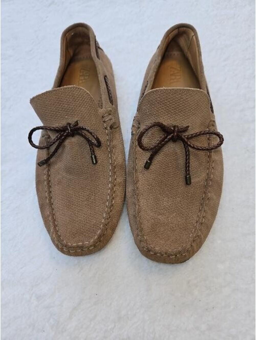 Zara, Size 10, brown suede leather moccasin style deck shoes.